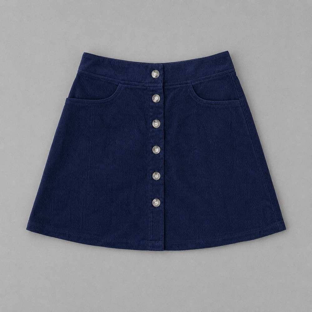 Amy Byer Girls Large 14 Navy Blue Spice Corduroy Button Front A-Line Mini Skirt